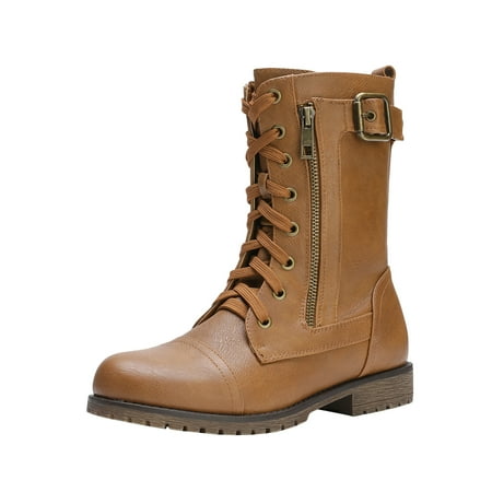 

Women Fashion Military Combat Boots Lace Mid Calf Boots Comfort Walking Boots Shoes for Women Black Size 8