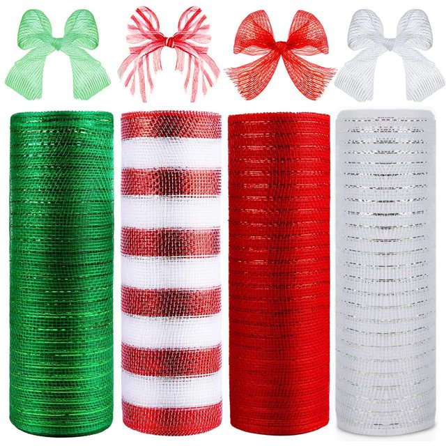 Cinta de malla de polietileno Huaerle, 25 cm x 9 m, metálica, Navidad, 4 rollos