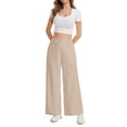 thumbnail image 7 of Womens Cotton Linen Pants Casual Button Up High Waisted Wide Leg Trousers Business Offices Trousers Straight Pants Trouser Summer Clothes Beige L, 7 of 7
