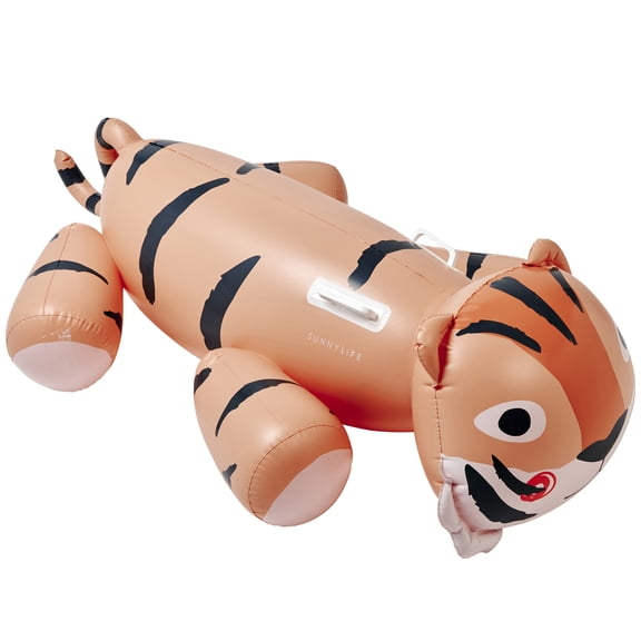 Sunnylife: Kids Ride-On Float - Tino the Tiger - Clay Pool & Water Sit On Inflatable, Animal Shaped Lounger, 2 Grab Handles, Beach Play Toy, Ages 6 
