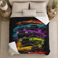 thumbnail image 5 of Six Neon Muscle Cars Glowing Smoke Black, Cozy Friendship Quote Scene, Warm Flannel Blanket for Living Room and Reading Nook, Art Lovers Friendship Gift, Fantasy Home Decor, 5 of 9