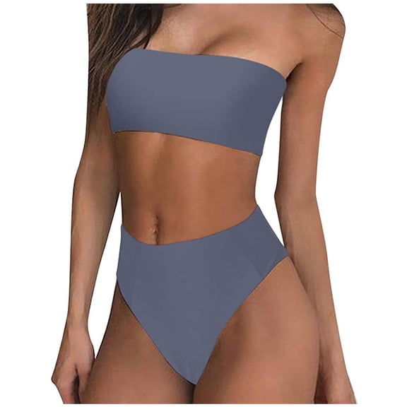 DOPI Women's Sexy Fashion Solid Color Bralette Tops Bikini Set Two-Piece Swimsuit