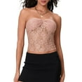 thumbnail image 4 of vigerkar Women Lace Sheer Tube Top Summer Strapless Y2k Bandeau Going Out Cropped Sleeveless Tshirts Basic Vest 2025 Beige, S, 4 of 4