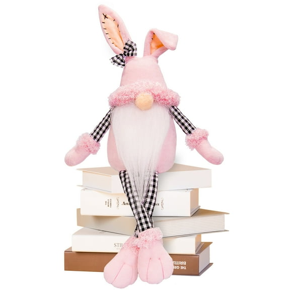 16.9 Inches Dangled Legs Easter Gnomes Elf Decorations, Adorable Bunny Ear Gnomes Plush Spring Easter Gifts Swedish Tomte Nisse Rabbit Gonk for Home Decor