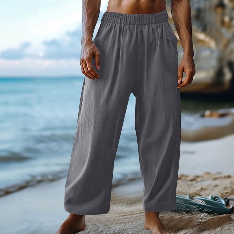 Capri Pants For Men Casual Loose Fit Elastic Drawstring Cropped