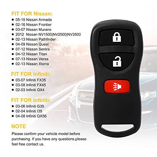 Replacement for Nissan 05-15 Armada 02-16 Frontier Remote Car Keyless Key Fob