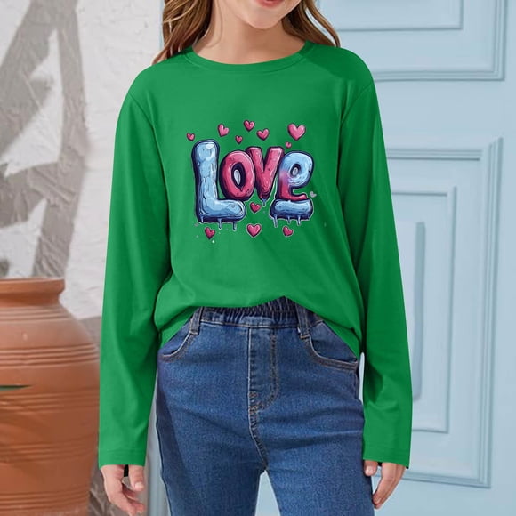 Blusas y camisas de manga larga con cuello redondo CUHK Top estampado de cuello redondo para primavera y verano Jersey informal Camisa básica de manga larga para niños y niñas Blusa de poliéster para