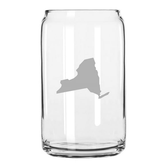New York States Etched 16oz Libbey Can Glass