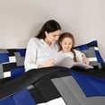 thumbnail image 4 of Manfei Navy Blue Gray Square Twin Comforter Sets, Minimalism Geometric Grid Bedding Set, Black Reversible 2-Piece, 1 Comforter and 1 Pillowcase, 4 of 6
