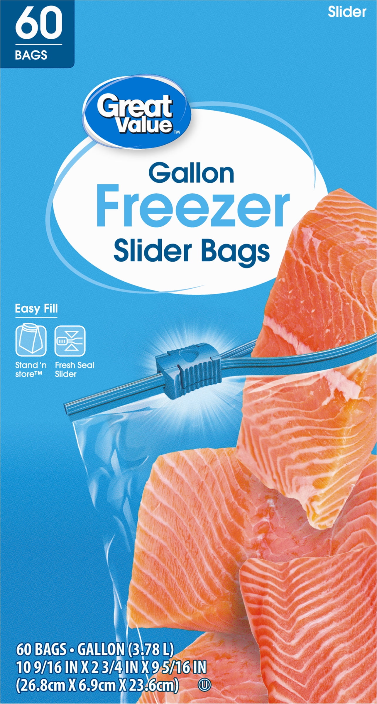Great Value Gallon Freezer Guard Slider Zipper Bags, 60 Count