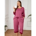 thumbnail image 2 of SHOWMALL Women Plus Pajama Sets 3/4 Sleeves Crew-Neck Tops and Loose Capri Pants Lounge Set Soft Sleepwear, 2 of 8