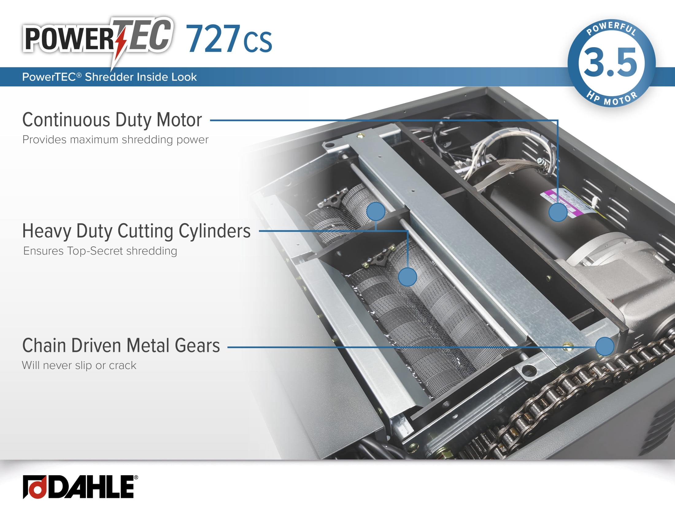 Dahle PowerTEC 727 CS Paper & CD Shredder for Top-Secret Data, Auto Oiler, Level P-7 | O-5