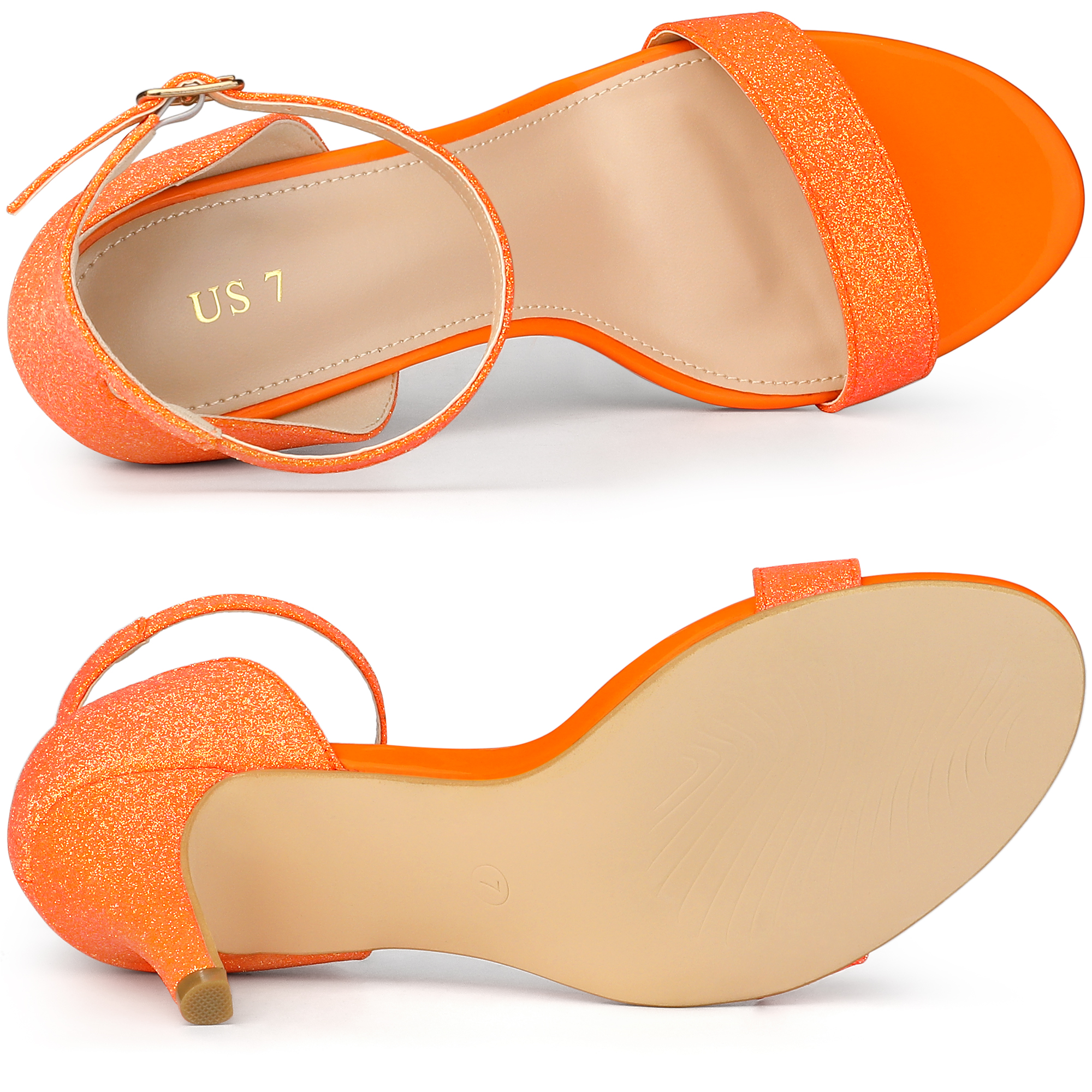 DARING DIVA Women's Glitter Ankle Strap Stiletto Heel Sandals Orange 7