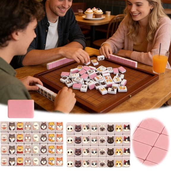 XINGXIANG Seasides Escape Game Blocks Mahjong Sets,65 Tiles Mahjong Tile Game,Funny Seasides Escape Mahjongs Board Games Set,Mini Pet Flags Pattern Mahjongs Tile Set Family Board Games