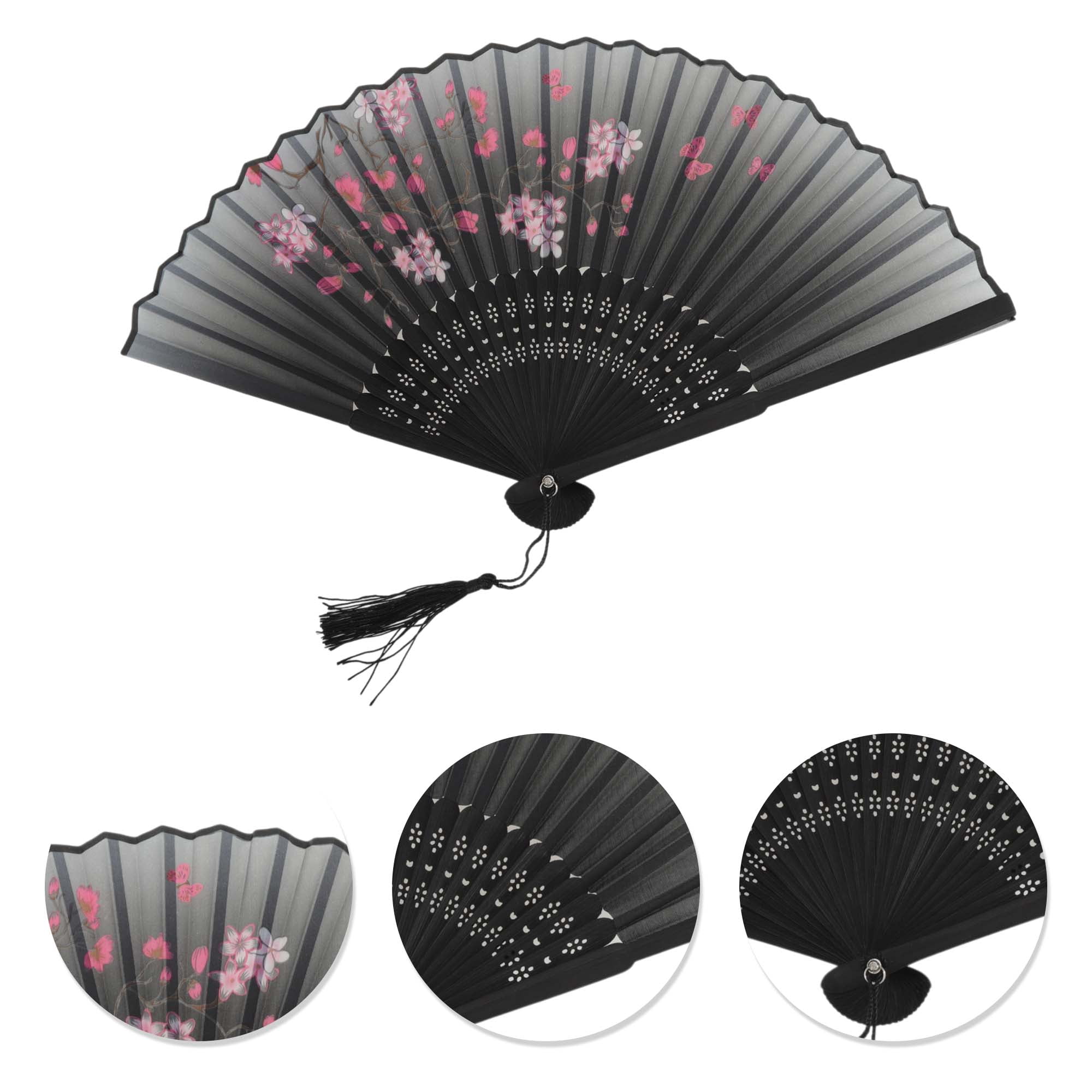 Unique Bargains Ancient Style Folding Fan 1Pc Gray [Elegant Shadow of Plum Blossoms Style]