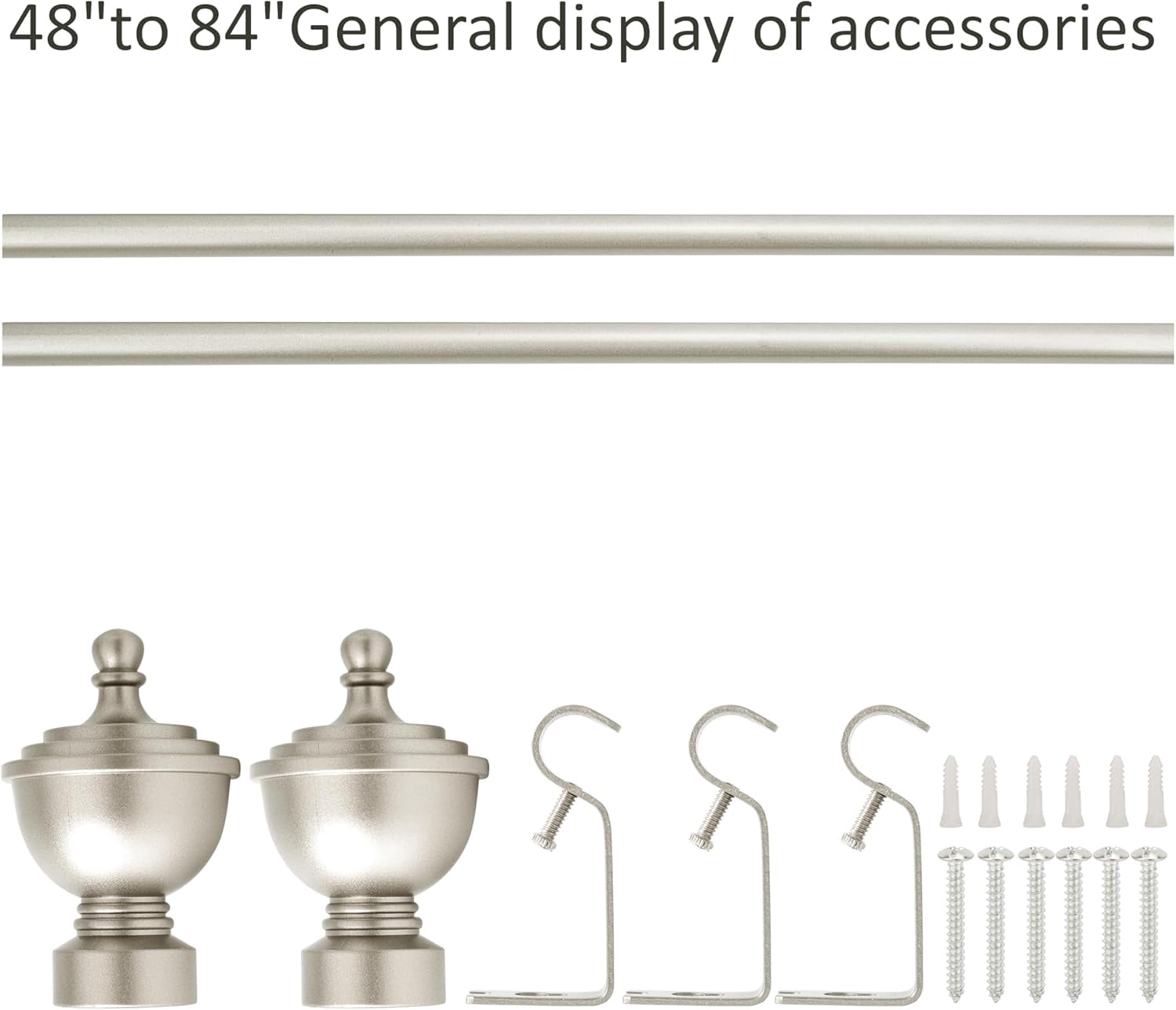 eTeckram 5/8" Single Curtain Rod with Royale Finials,Pewter,48‘’-84‘’