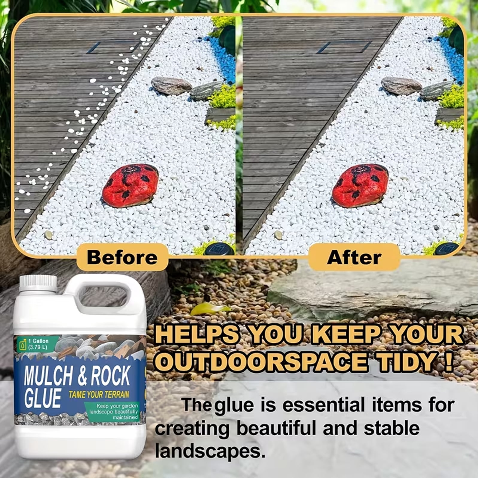 Mulch Glue 36OZ, covering adhesive for bonding stones, views, gardens, gravel, stones, leaves, bark, garden paths