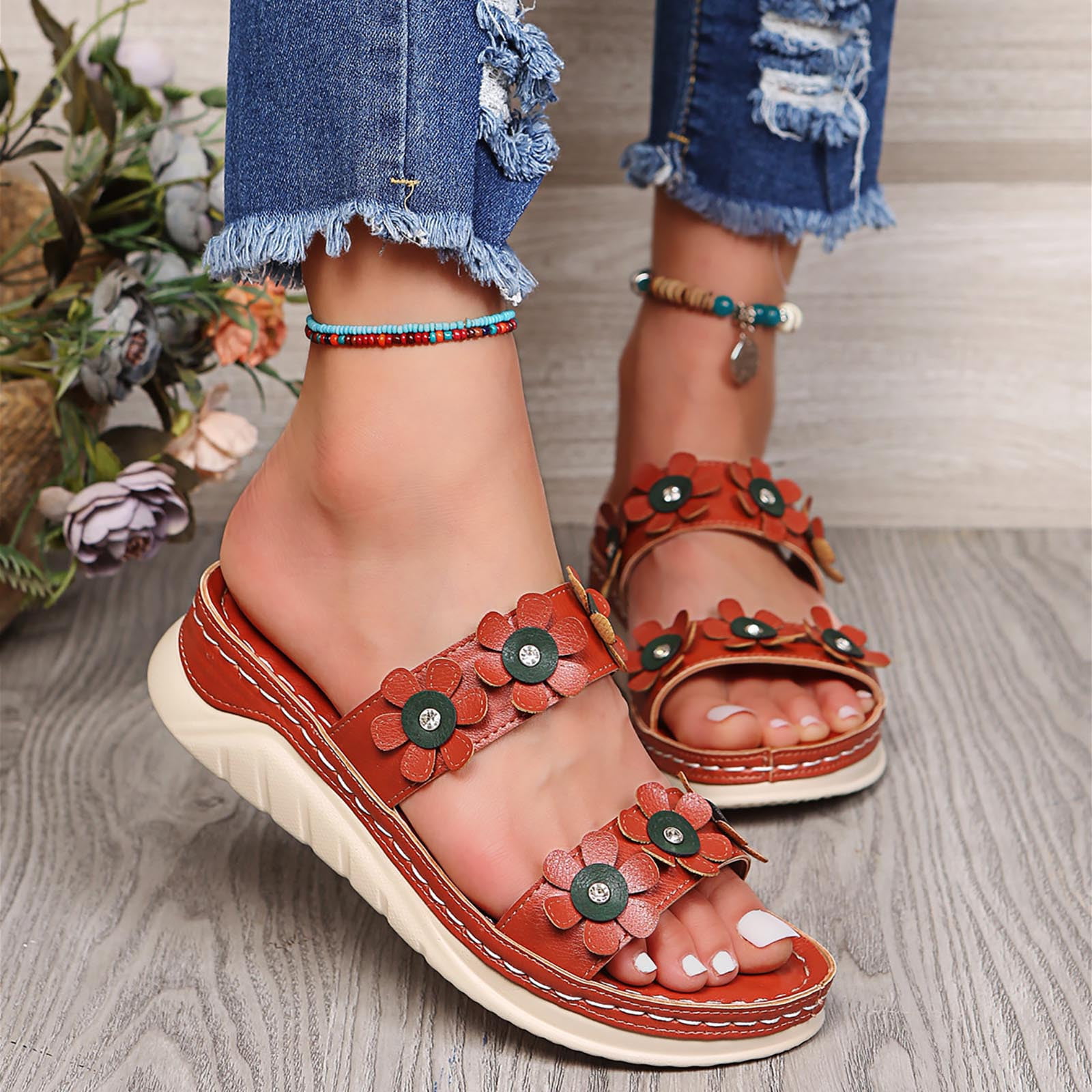 Gibobby Sandals for Women Platform,Womens Casual Round Toe Breathable Wedges Bowknot Hollow Out Walking Beach Shoes 