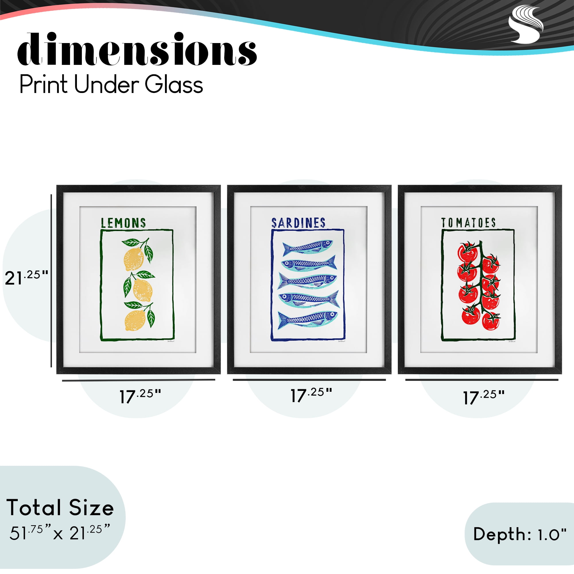Stupell Industries Healthy Summer Foods 3 Piece Black Framed Print Under Glass Set, design by Amanda Greenwood