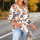 thumbnail image 5 of TaTaai Women Casual Plus Size Top Random Print Three Quarter Sleeve Crew Neck Chest Cutout Design Spring Summer Base Tee Ladies Daily Street Wear Soft Comfortable High-Rated Fashion Top Gift, 5 of 7