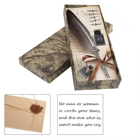 Writing Quill Pen Yosoo English Calligraphy Feather Dip Quill Pen Writing Ink Set Stationery Gift Box with 5 Nibs, quill pen, feather dip pen ()