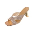 thumbnail image 3 of Gpaecead Women Sequined Rhinestone Low Heel Mules Square Toe Glitter Crisscross Strap Metallic Heel Spring Summer Party Elegant Shoes,Rose Gold, 3 of 8