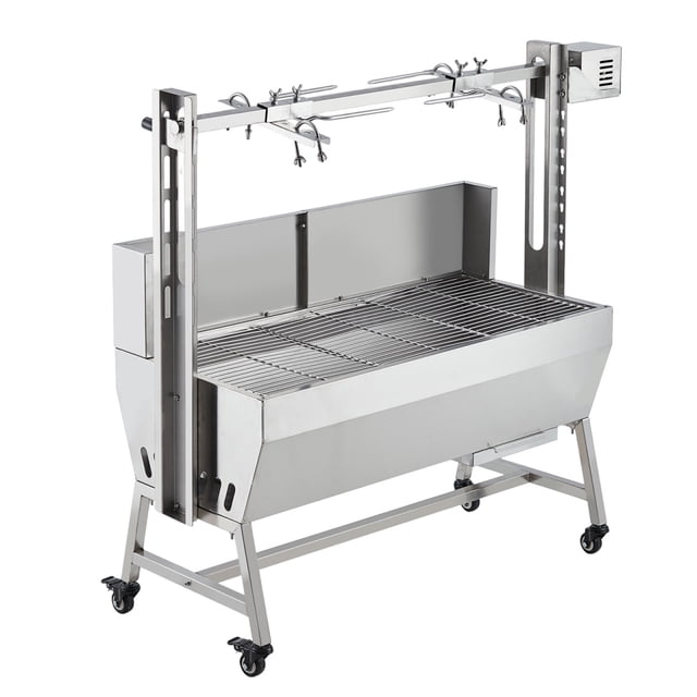 BeesClover Gril Rôtissoire en Acier Inoxydable de Qualité Commerciale - Capacité Extra-Grand de 132 lb pour Cochon Entier, Agneau, Porc / Inclut Moteur de 50W, Roulettes Verrouillables et Pare-Vent pour BBQ Extérieur
