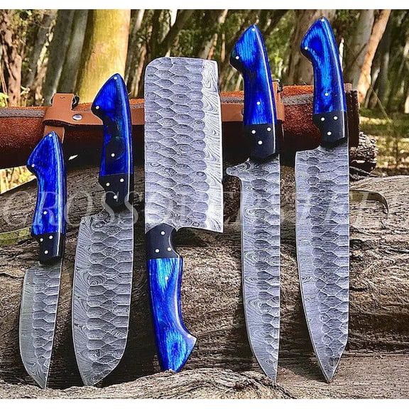HANDMADE DAMASCUS STEEL CHEF KNIFE SET KITCHEN KNIVES CHEF SET full tang