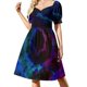 thumbnail image 2 of Vestido de manga corta teñido anudado con círculo azul Vestido largo de mujer para mujer, 2 of 7
