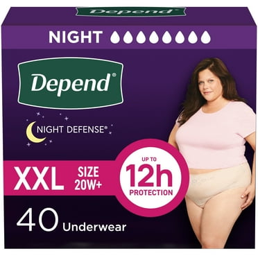 Depend Night Defense Incontinence Underwear for Women, Adult Diapers, XXL, 40 Count