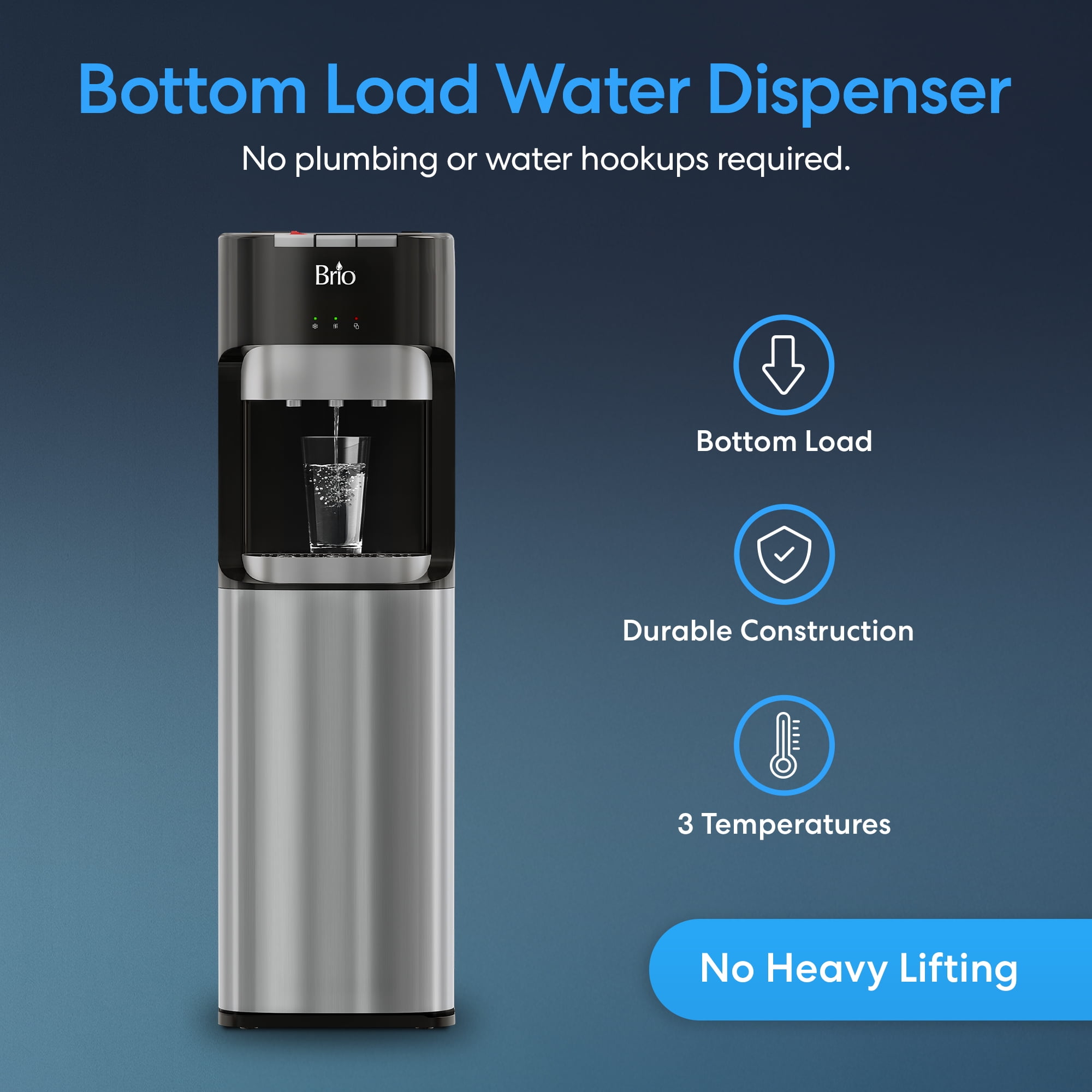 Brio Bottom Load Water Cooler Dispenser with Hot, Cold and Room Temperature Water, Height 41.4"