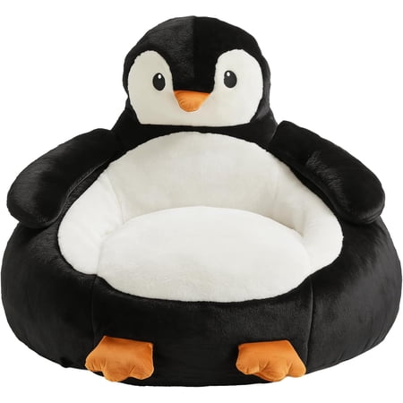 Kids Bean Bag Chair with Faux Rabbit Fur Cover, 34 Inch, Black and White