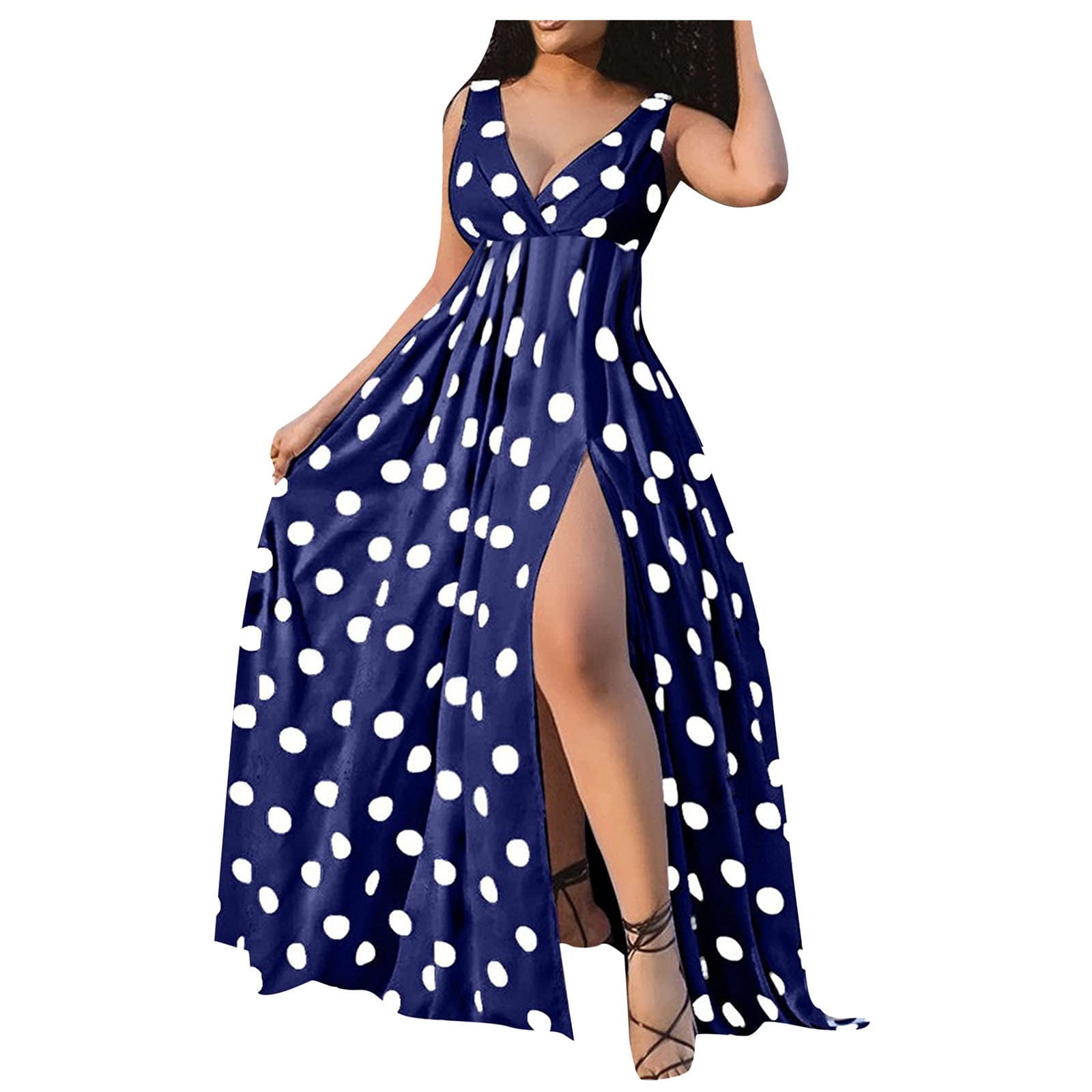 Gofodn Dresses for Women Plus Size Summer Retro Printing Casual Sleeveless Loose Beach Long Dress 