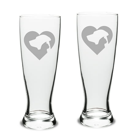 

Cat Dog Heart Deep Etched University Beer Pilsner Glass Set of 2