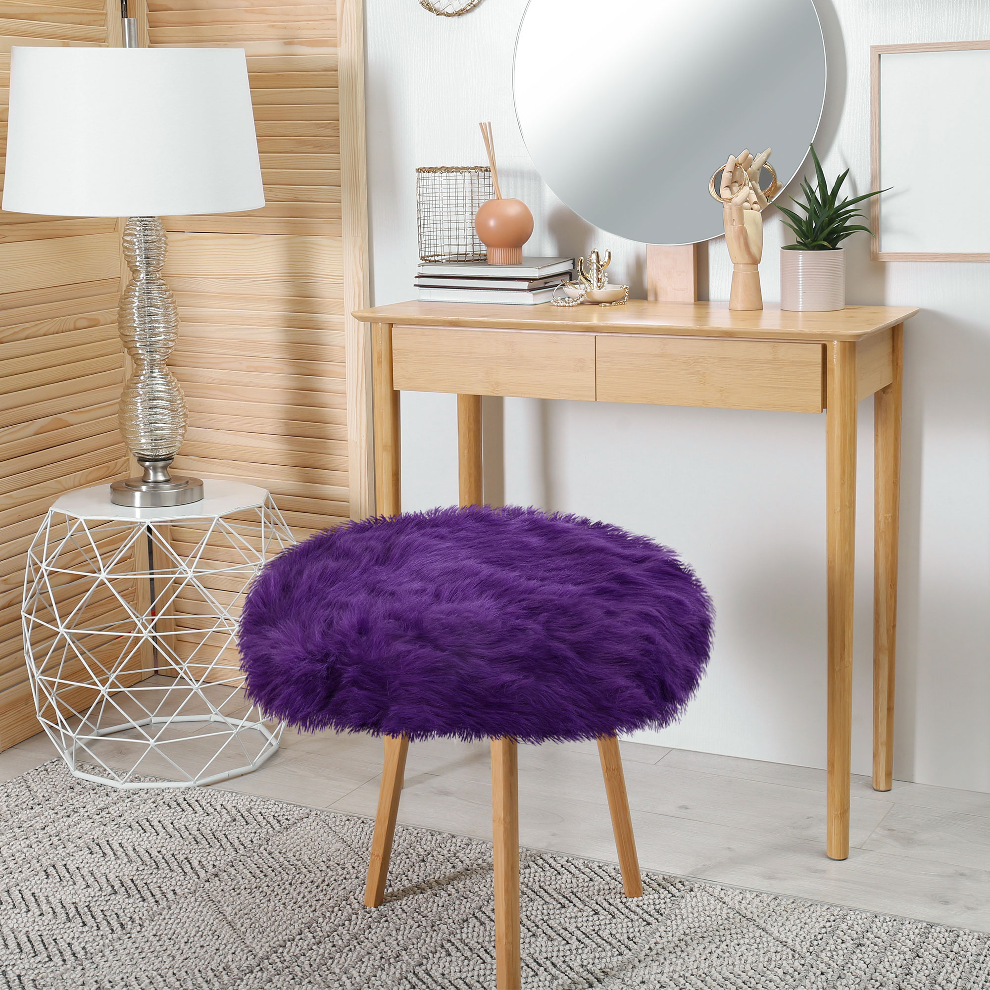 Unique Bargains Artificial Animal Wool Soft Faux Fur Sheepskin Plush Area Rug Purple 2x2 Feet Round