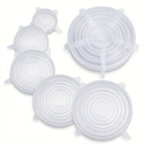 CNDRLEF 6-Pack Silicone Stretch Lids, Reusable Flexible Food Covers, 6 Assorted Sizes for Bowls, Cups, Jars and Containers, Clear Kitchen Covers
