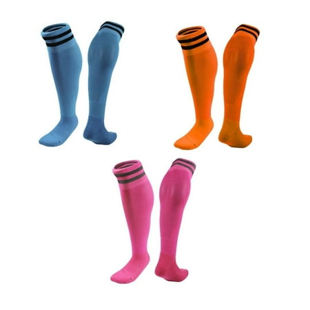 

Lian LifeStyle 3 Pairs Knee High Sports Socks for Soccer Softball Baseball Soccer and Many Other Sports XL002 Size XS LightBlue Orange Rose