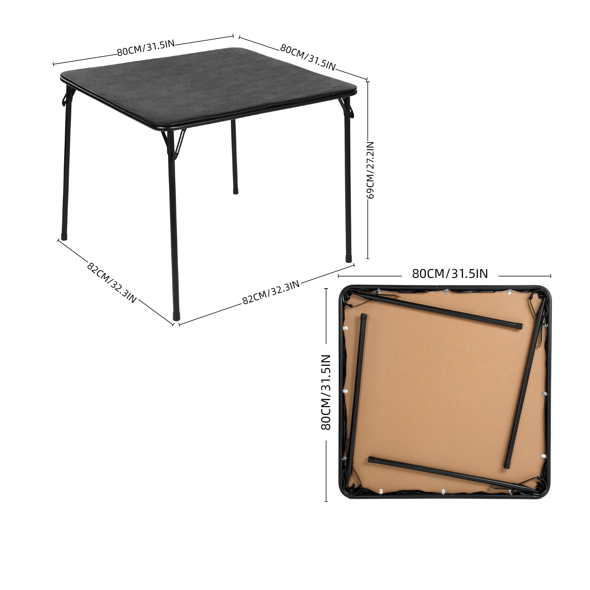 Gewnee 32 Inch Square Folding Table,No Assembly Portable Table,PVC Top with Metal Frame for Dining Room, Living Room, Office & Camping,Black