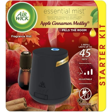 Air Wick Essential Mist Starter Kit (Diffuser   Refill), Apple Cinnamon, Fall Scent, Essential Oils Diffuser, Air Freshener (2 Packs)