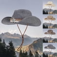 thumbnail image 2 of FUZHIQ Vintage Western Cowboy Straw Hat for Men Women Curved Brim with Windproof Lanyard, Summer Outdoor Sun Cap for Beach Vacation, 2 of 4