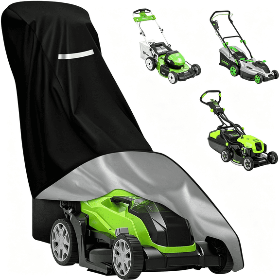 AUQ Lawn Mower Cover,Heavy Duty 420D Polyester Oxford Push Mower Cover,Waterproof,Uv Protection Universal Fit Push Lawn Mower with Drawstring&Cover Storage Bag,Lawnmower Covers