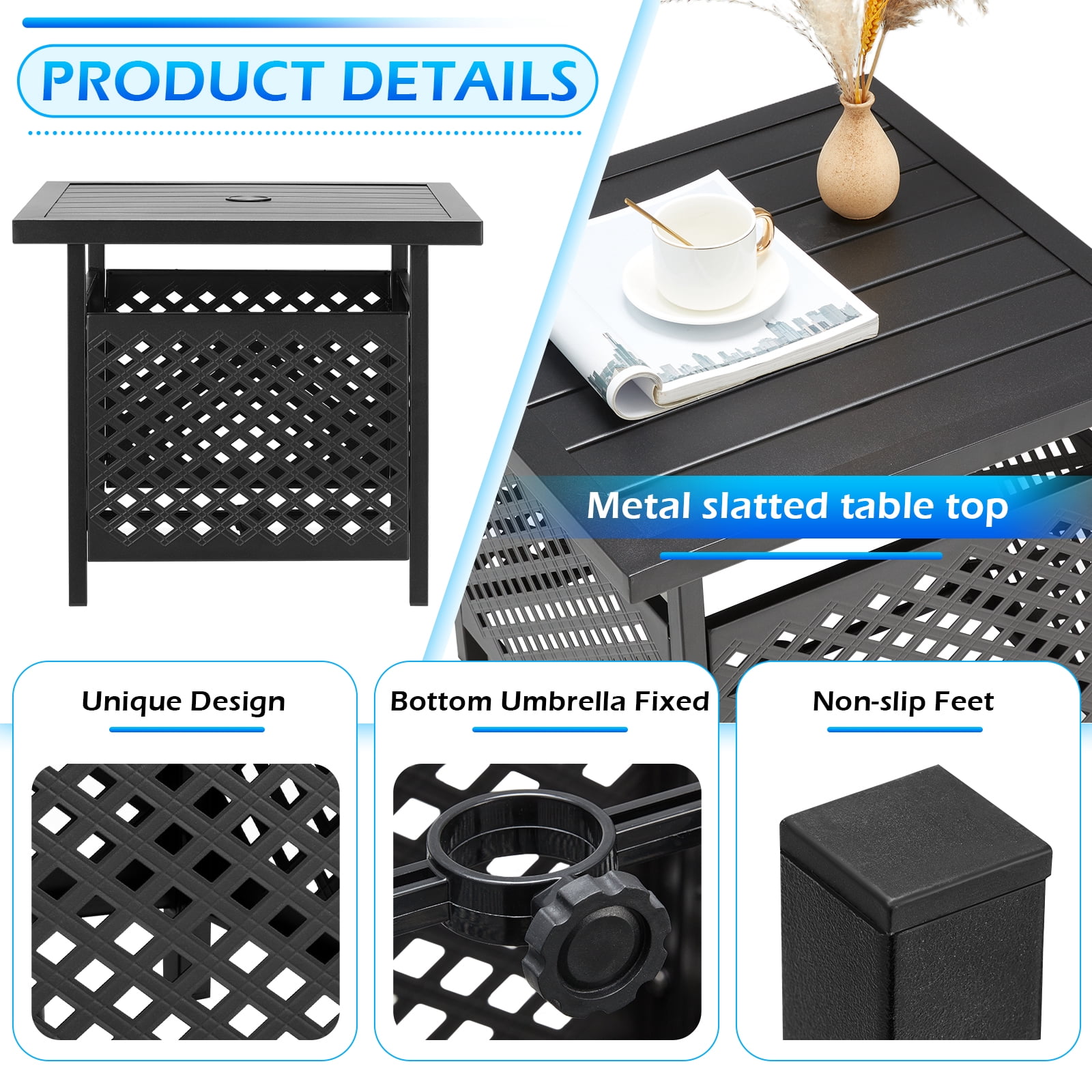 AECOJOY Patio Table Umbrella Base, Outdoor Metal Bistro Table Stand with Umbrella Hole
