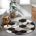 thumbnail image 5 of 3.3ft Washable Round Rug, Geometric Pattern Non-Slip Circle Area Rug for Entryway Bedroom, Black Gary Hexagon Collage Art Indoor Accent Floor Mat for Home Decor, 5 of 9
