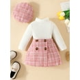thumbnail image 3 of Toddler Baby Girl Skirt Set 6M 9M 12M 18M 24M 3Y Long Sleeve Ribbed Knit Sweater Shirt Plaid Skirt Fall Winter Dress Outfits with Hat, 3 of 10