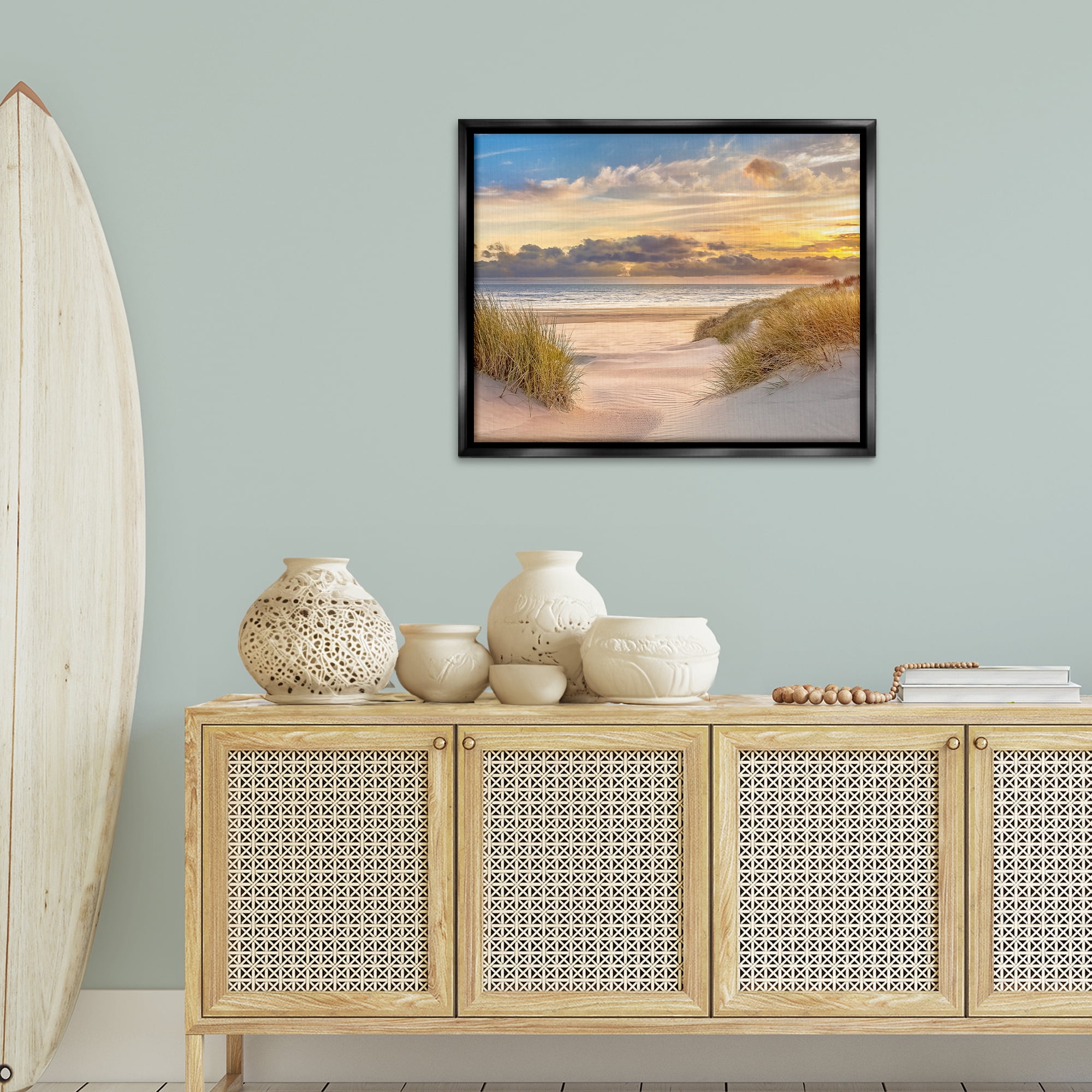 Stupell Industries Serene Beach Between Dunes Landscape & Nature Photography Black Floater Framed Canvas Art Print Wall Art, 25 x 31