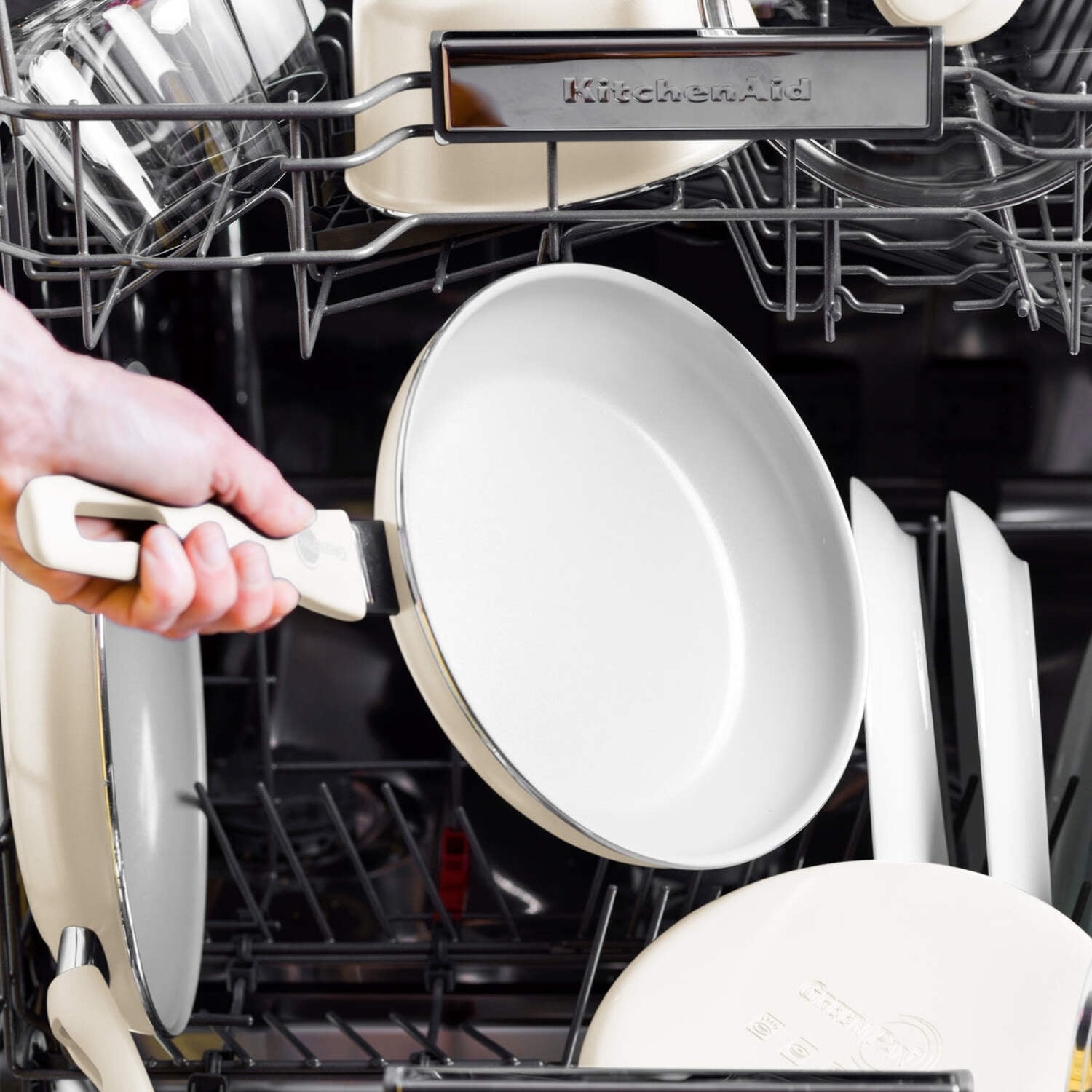 GreenPan Dover 12” Frying Pan Skillet, Non-Toxic Ceramic Nonstick, Cream White