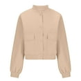 thumbnail image 4 of Women's Crop Jacket No Hood Button up Sweatshirt Cargo Short Coat Long Sleeve Casual 2025 Fall Fashion Clothes (XL, Khaki), 4 of 6