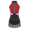 thumbnail image 3 of iiniim Justaucorps Latin à Franges Dos Nu Contraste Couleur Salsa Costume de Salon Tango Rouge G, 3 of 5