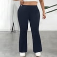 thumbnail image 5 of Miluxas Women's Plus Size Flare Yoga Pants with Pockets Stretchy High Waisted Sporty Leggings Solid Color Workout Gym Leggings Navy, 5 of 9