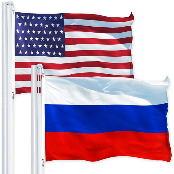G128 Combo Pack: USA American Flag 3x5 Ft 150D Printed Stars & Russia (Russian) Flag 3x5 Ft 150D Printed